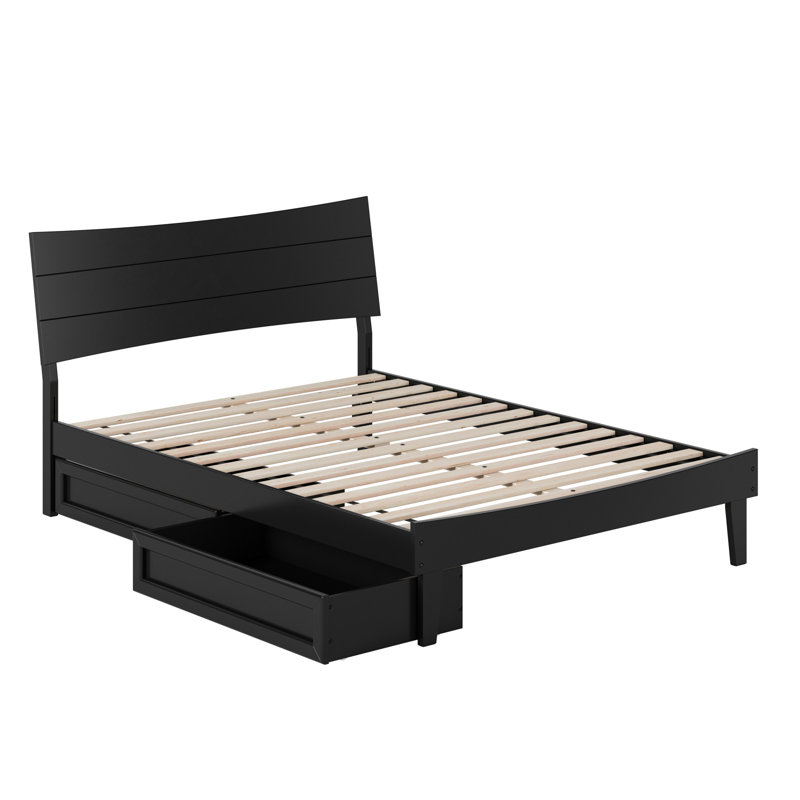 Phoenix Wood Platform Bed with Storage Drawers, Black, Full