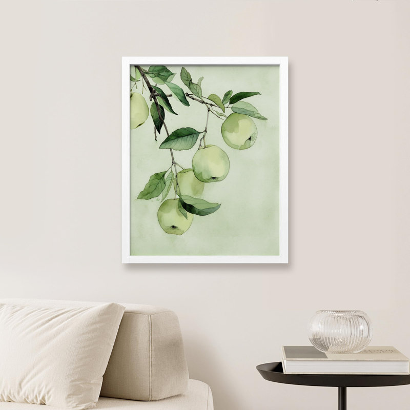 «Green Apples Illustration Realism Rustic Nature Relax / Calm Multicolor Office» sur papier, Blanc, H 16 po x l 12 po