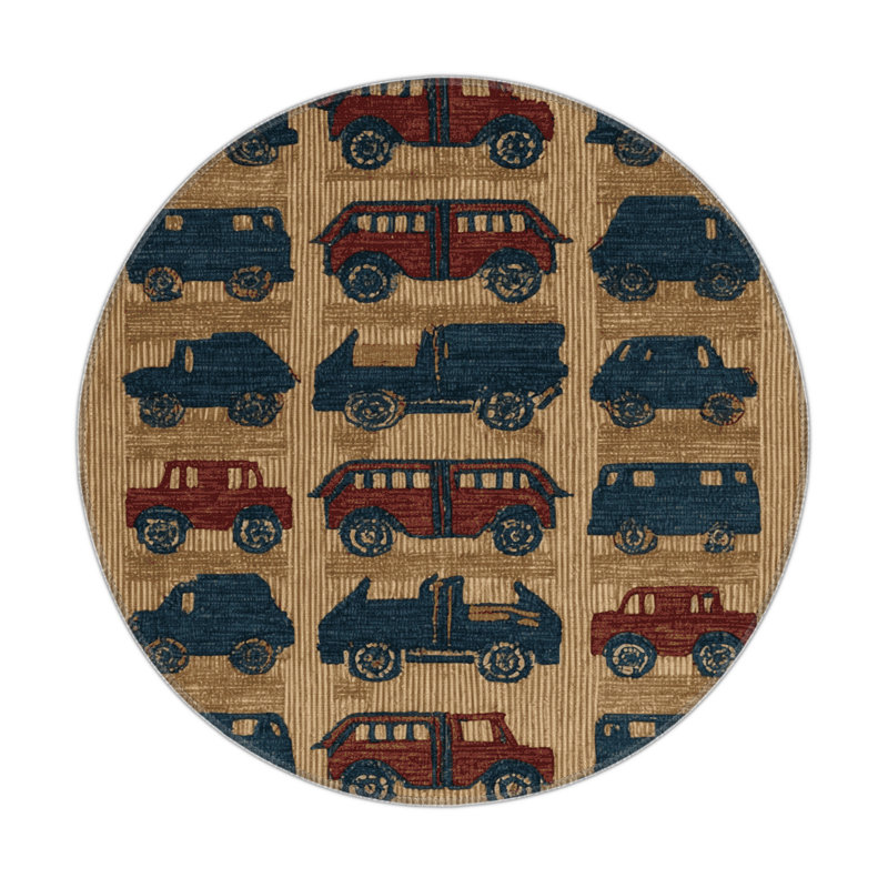 Transportation Purple Indoor and Outdoor Area Rug, Round 5'