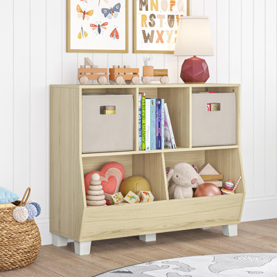 RiverRidge Kids Catch-All Playroom 35in Toy Storage Organizer with 3 Cubbies and 2 Storage Compartments