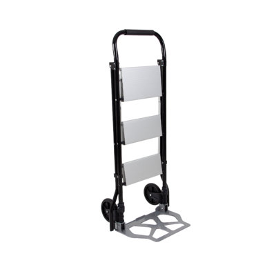 2-in-1 Folding Step Ladder & Hand Truck, Portable 3-Step Steel Ladder with Handles, Wheels & Platform, 300 lbs Capacity Tool Cart, Dolly for Moving, Home, Garage, Workshop