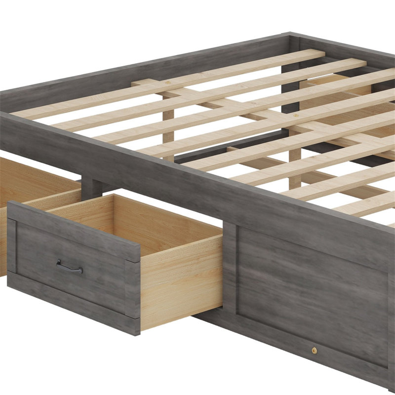 Lit plateforme avec 6 tiroirs de rangement, Gris antique
