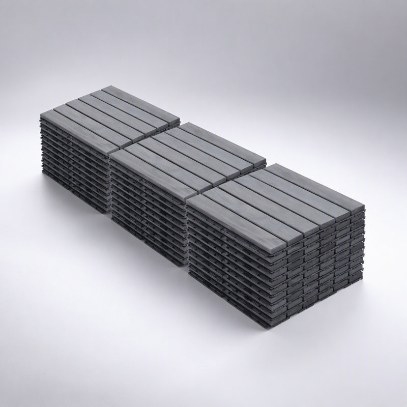 30 tuiles de terrasse emboîtables, bois franc d'acacia à motif rayé pour plancher extérieur, solution de patio imperméable et facile à installer