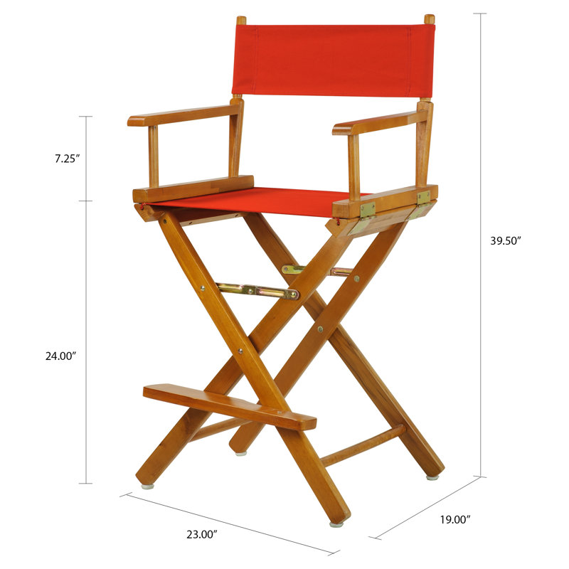 Chaise de réalisateur pliante 24 po, Rouge, Chêne miel