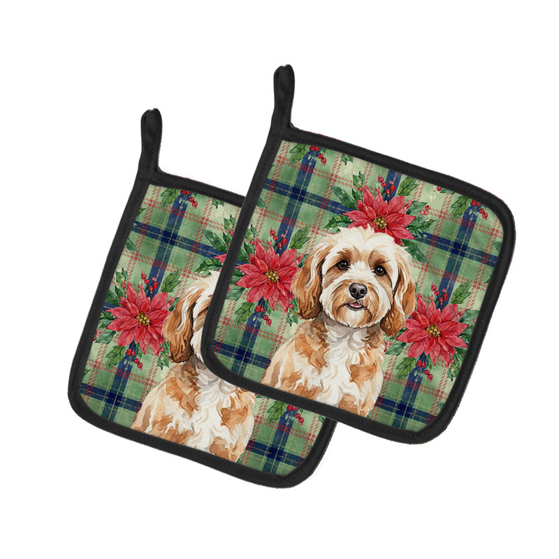 Paire de poignées Cavapoo Christmas Poinsettas