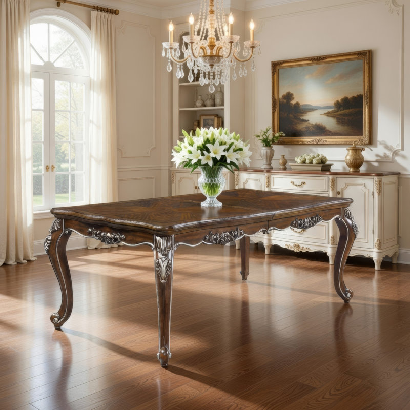 Contemporary Design Antique Oak Finish Dining Table with Leaf