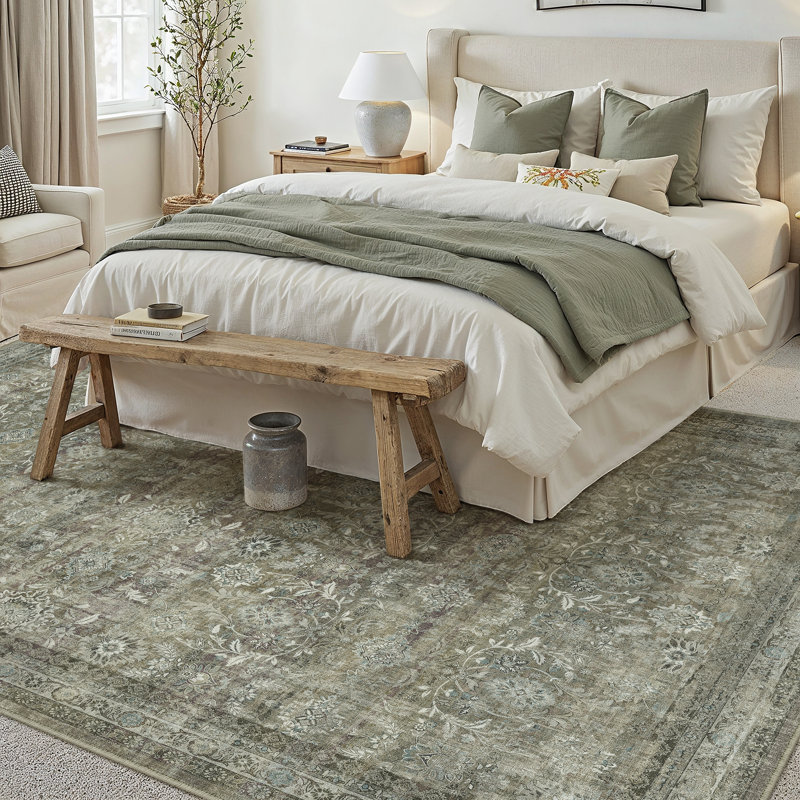 Vintage Full Pattern Washable Area Rug With Non Slip Backing, Rectangle 8' x 10'