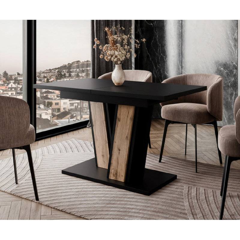 Extendable Oak Metal Base Dining Table, Black, Black/Wotan