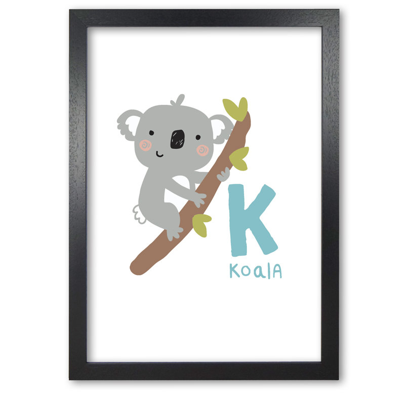 Alphabet Animals, K Is For Koala - Print, Black Grain Frame, 85 cm H x 60 cm W x 5 cm D