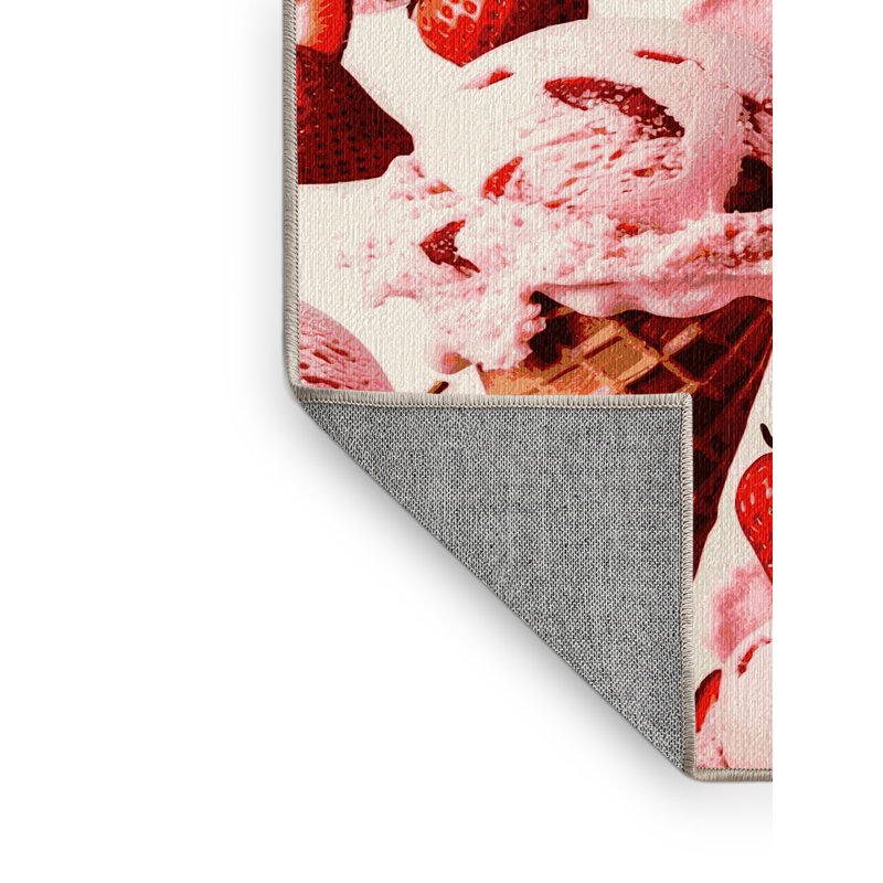 Washable Strawberry ice cream Desserts Area Rug, Rectangle 7' x 9'