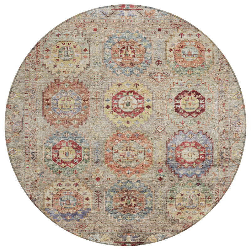 Machine Washable Indoor/Outdoor Kadyn ACN2227 Panel Rug, Round 8'