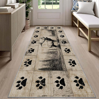 18x60 inch , Rustic Moose Rug Runner, Forest Cabin Rugs, Soft Washable Kitchen Mats For Floor - Retro Country Farmhouse Home Decor