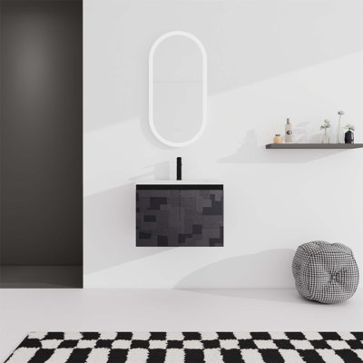 Meuble-lavabo mural flottant 24 po avec lavabo en céramique et armoire à fermeture en douceur, design élégant et peu encombrant
