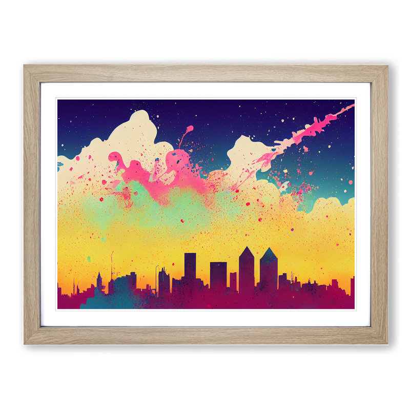 Skyscraper Skyline Splash Vol.4 Abstract - Single Picture Frame Print, Oak Framed, 25cm H x 34cm W x 2cm D