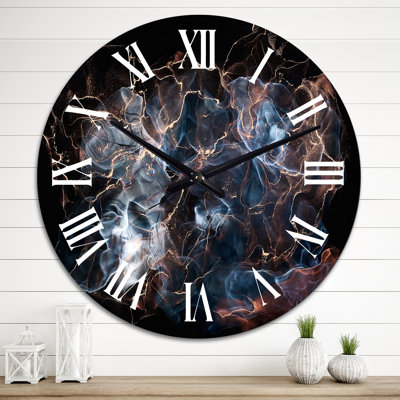 Art liquide noir et bleu sur fond bleu - horloge murale moderne