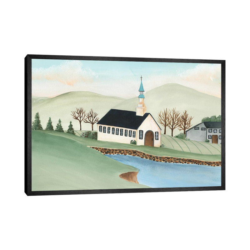 Folk Church Scene IV 1 Piece Wall Art on Canvas, 152.5 cm H x 101.5 cm W, Black Floater Frame