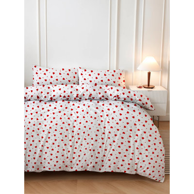 Red & White Single Quilt Cover Set, 60 x 87 Duvet Cover, 63 x 94 Flat Sheet, 20 x 28 Pillowcase | 50% Cotton / 50% Polyester, 127 Thread Count, Machine Washable, Button Closure | Stylish & Comfortable Bedding