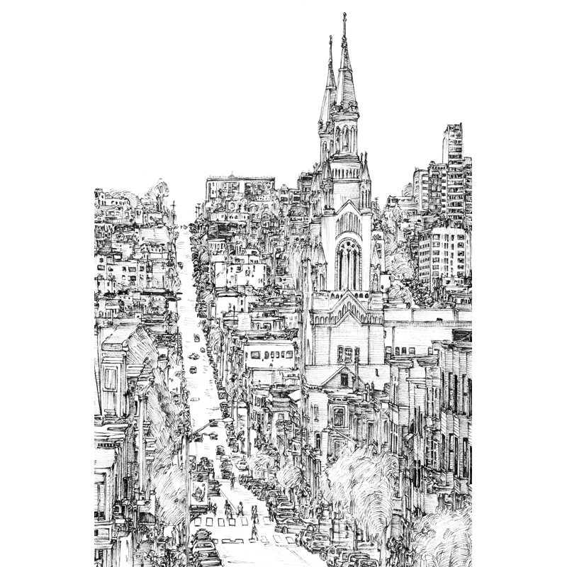 City in Black and White IV by Melissa Wang - Painting, 122 cm H x 81 cm W, Black Floater Framed