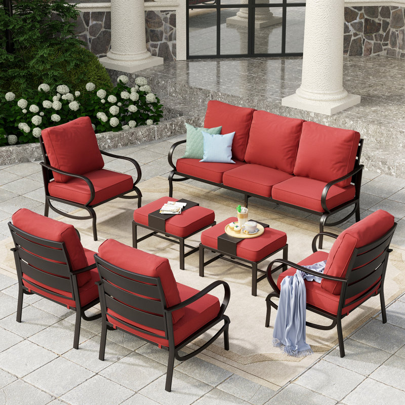Elyne Outdoor Patio Conversation Furniture Set, Red