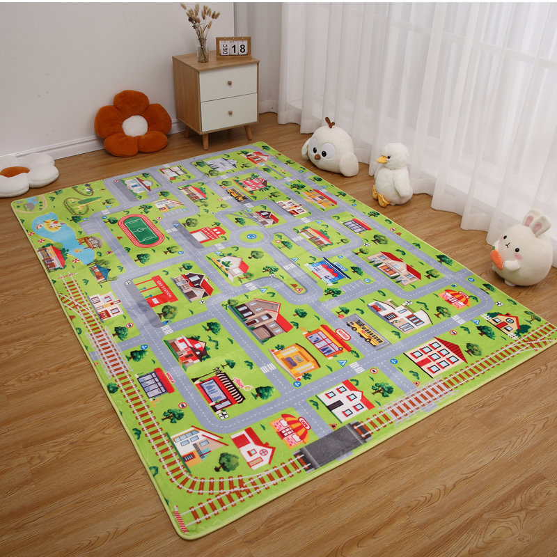Tapis 5 x 7 pour salle de jeux Tapis d'apprentissage antidérapant lavable à la machine pour bébé avec tapis Roads Directions Buildings