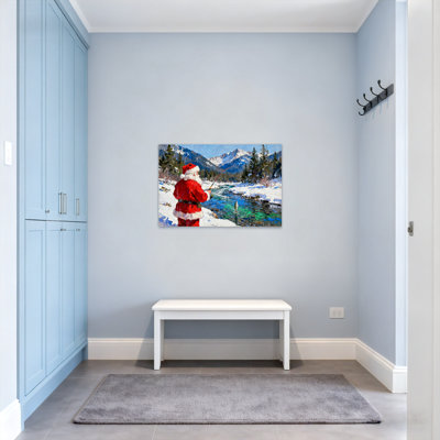 Noël, père Noël, pêche en hiver, paysage de montagne