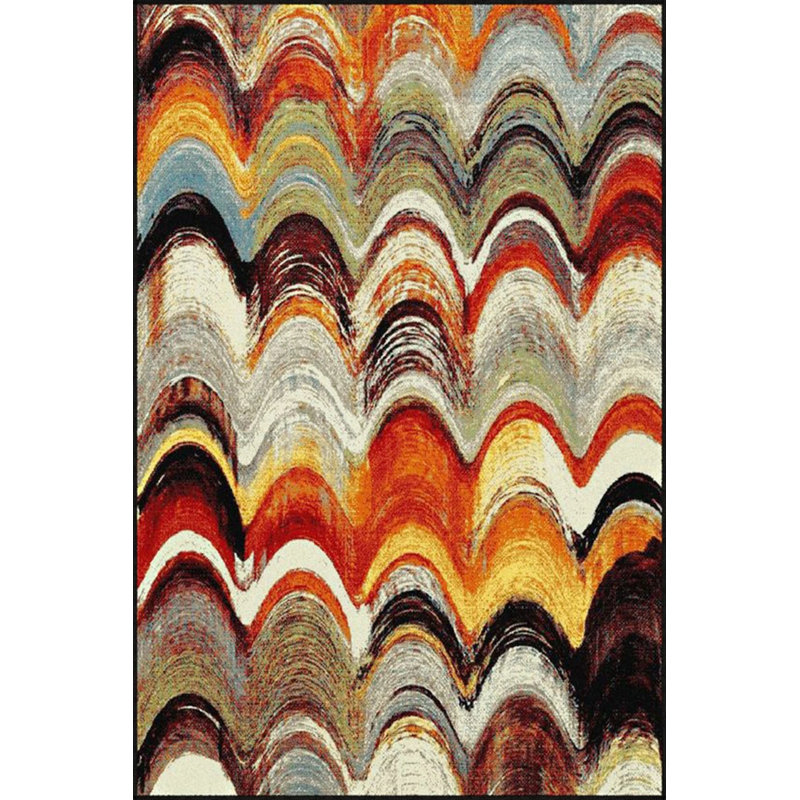 Mixed Multicolored Wavy Patterned Washable Decorative Carpet, Runner 2'6" x 9'11"