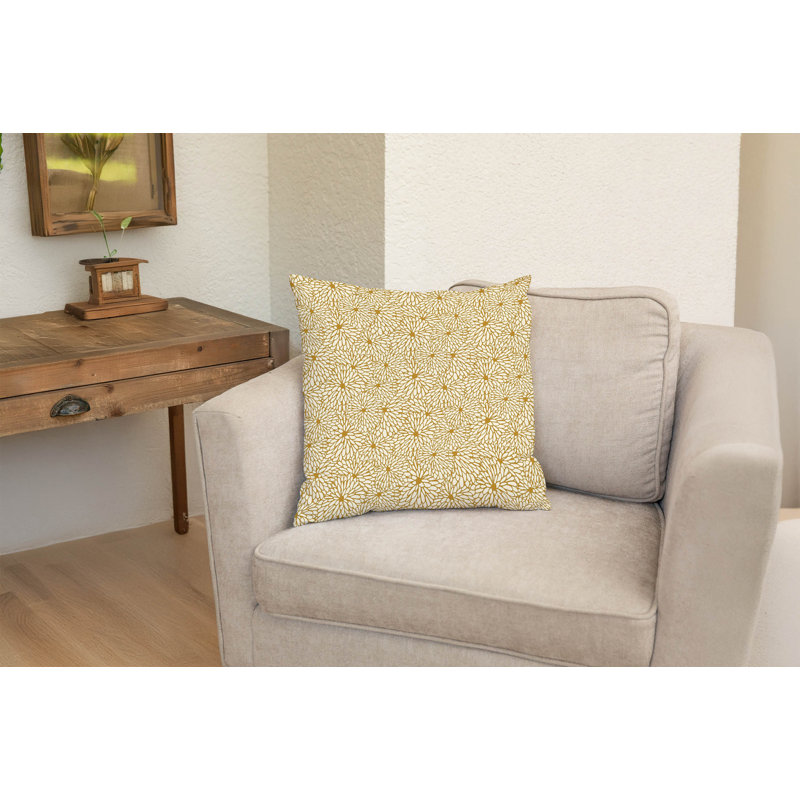 Coussin décoratif Chrysanthemum Bloom, Carré 20 po, Floral ocre doré