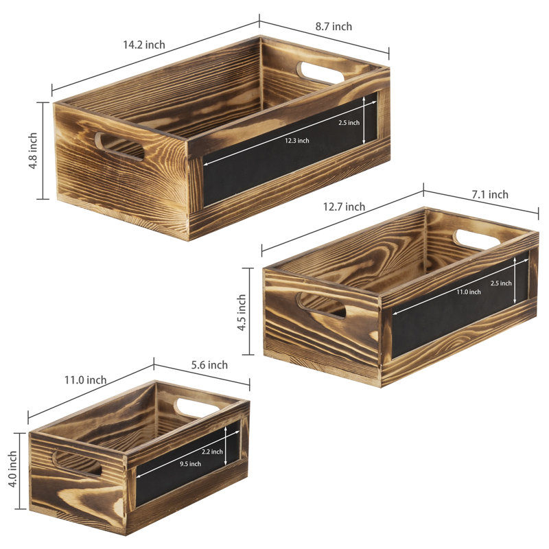 Ensemble de 3 boîtes en bois massif, Brun