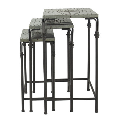 Three Galvanized Nesting Tables Ideal For Indoor Side And Plant Holders In Conservatory, Iron Metal Base, 15.8 Lbs Piece Entryway Decor Stand Use, Build,