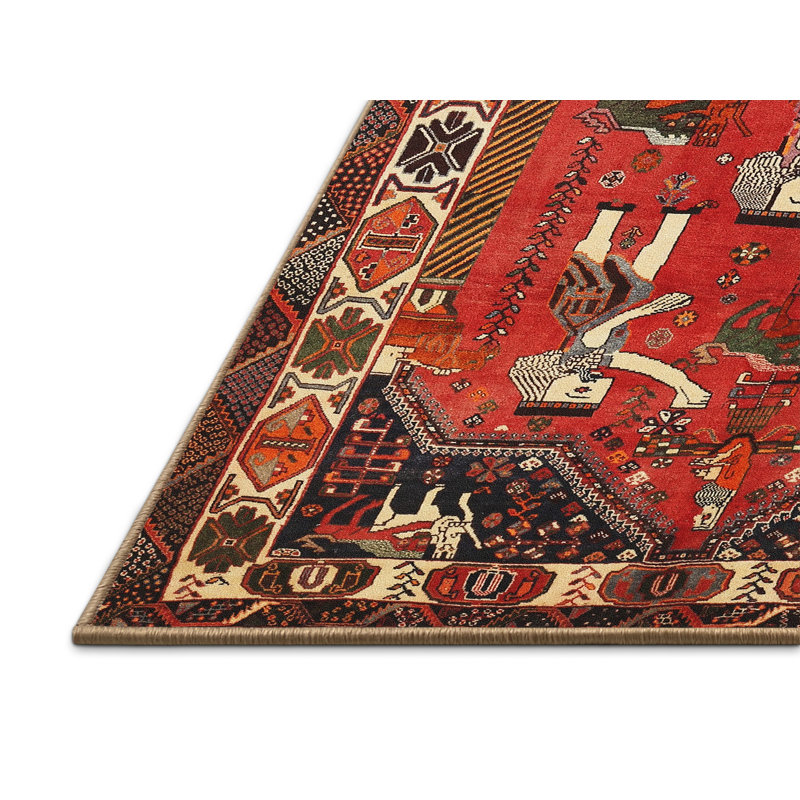 Tapis traditionnel gris / rouge / vert, Rectangle 5 pi x 7 pi
