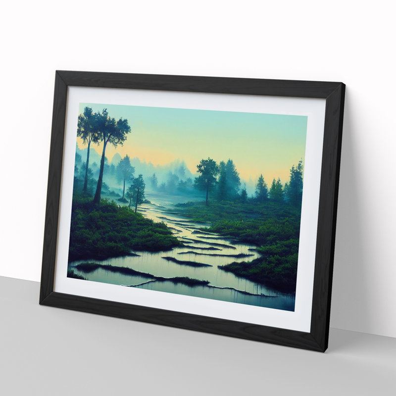 Elegant Pond - Single Picture Frame Print, Black , 46cm H x 64cm W x 2cm D