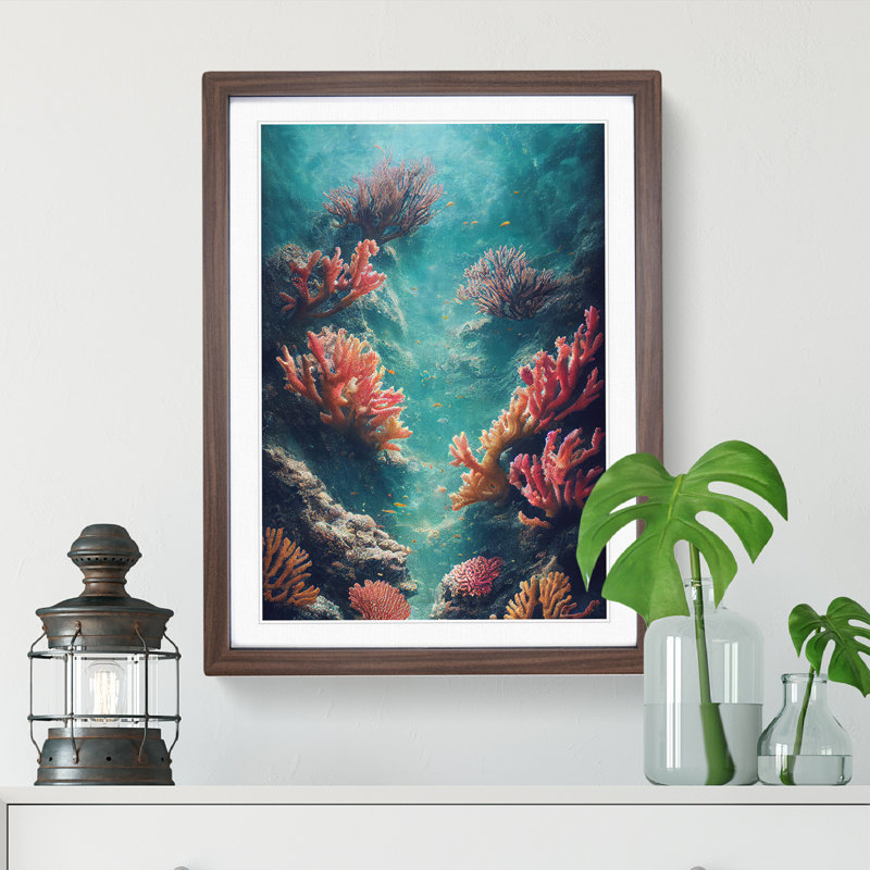 Enthralling Coral Reef - Single Picture Frame Print, 64cm H x 46cm W, Walnut