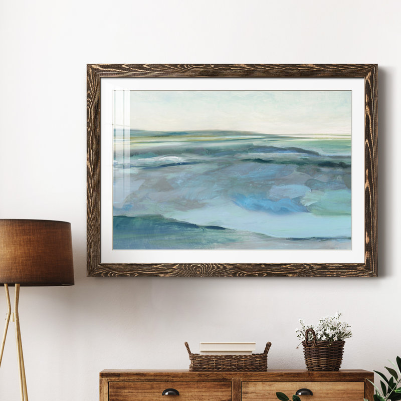 Marée basse - peinture encadrée, Encadré de bois de noyer, H 31,5 po x l 23,5 po x P 1,5 po