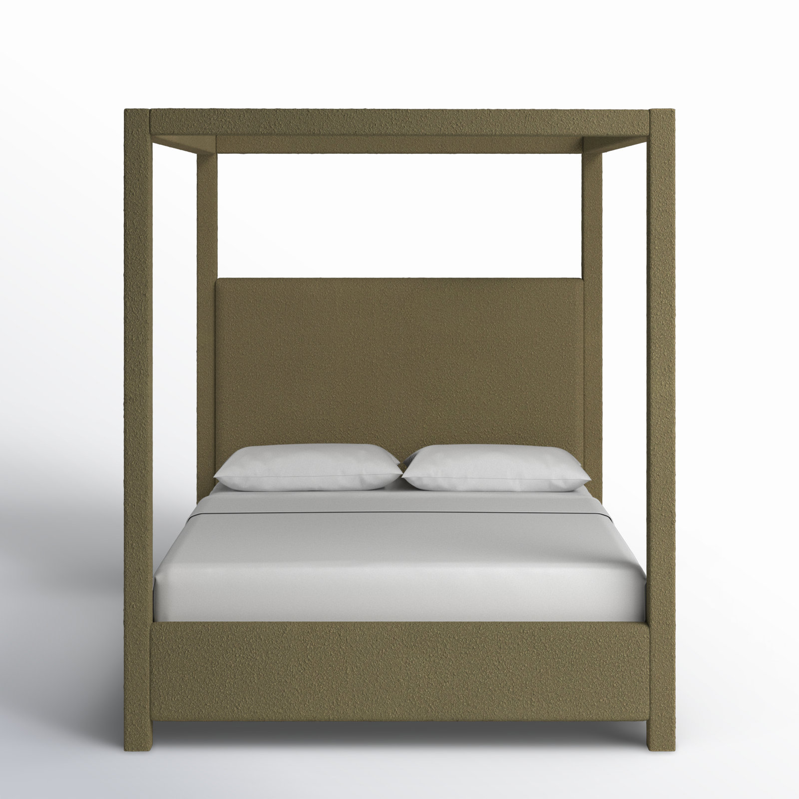 Upholstered Canopy Bed, King, Olive Boucle Fabric