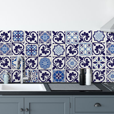 Betsy Monocromatic Dark Blue Victorian Wall Tile Sticker Set - 15 X 15 Cm