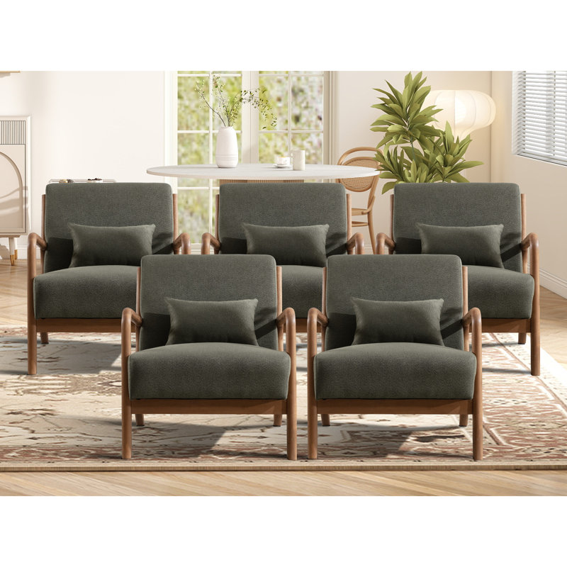 Chaise d'appoint rembourrée Mid-Century de 25,78 po de large Cashel avec coussin supplémentaire (ensemble de 5), Vert foncé