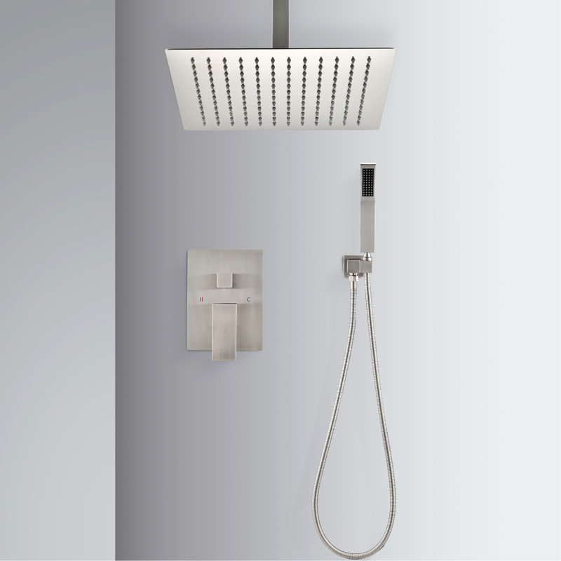 Douche de plafond - Tête de 16 po à main et à main, nickel brossé, laiton, pluie naturelle, buse autonettoyante, correspond à la composition standard en nickel montée sur les tuyaux pour recréer les pluies, correspond