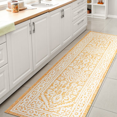 Tapis intérieur / extérieur jaune / crème Aaleayah Medallion
