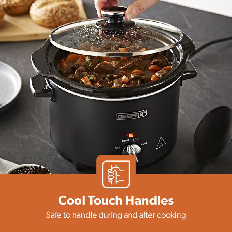 Geepas Slow Cooker 3 Temperature Settings, Easy-Clean, 2.5 Qt.