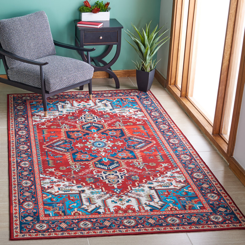 Tapis oriental rouge / bleu Sonia, Rectangle 9 pi x 12 pi