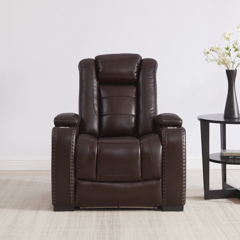 38.5''Wide Breathable Leather Square Arms Power Recliner With Storage Arms & Powered Headrest, Brown