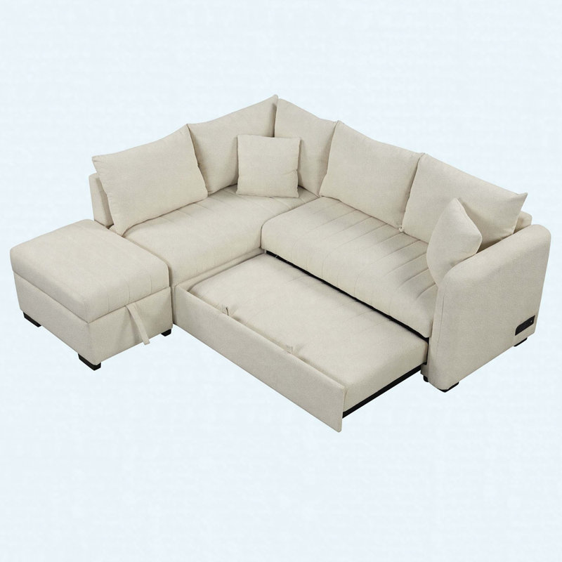 Marinda Upholstered Sofa, Beige Polyester