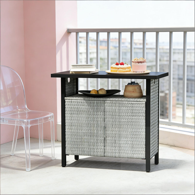 Outdoor Bar Table With Storage Cabinet, Gray