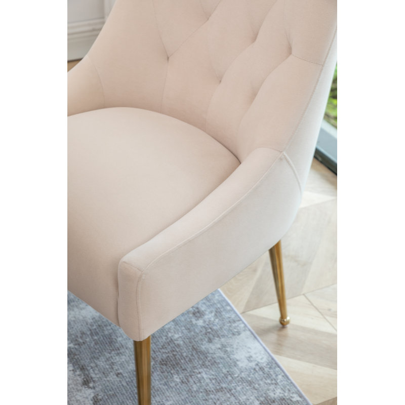 Mayreli Tufted Velvet Upholstered Side Chair, Beige