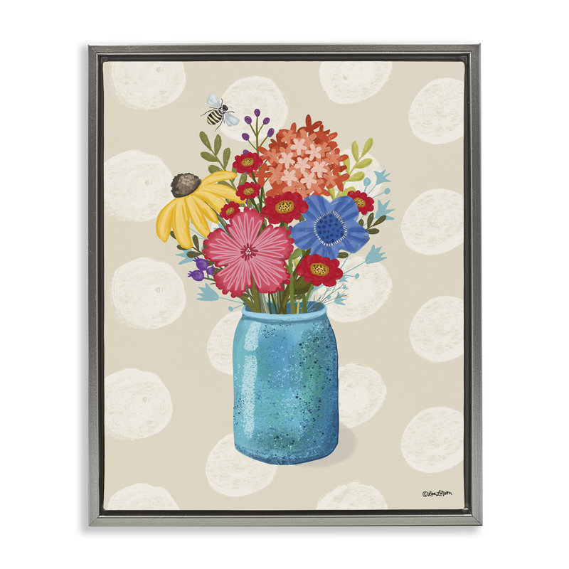 Art mural sur toile à pois et fleurs, par Lori Deiter, H 31 po x l 25 po, Cadre flottant gris lustré