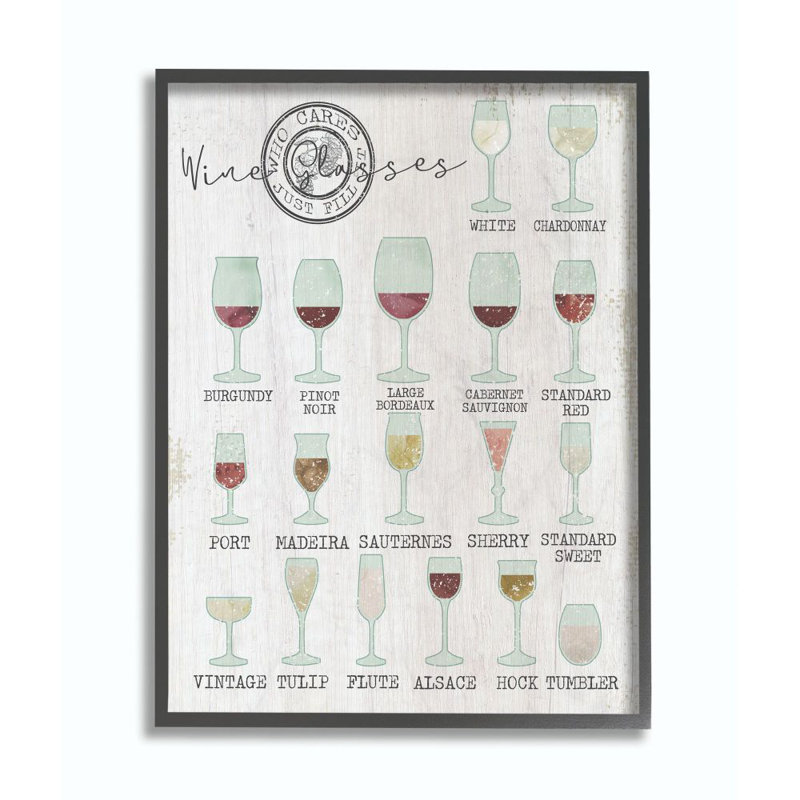 «Wine Glasses Chart Infographie Kitchen Home Design», impression, H 20 po x l 16 po, Giclée encadrée noir minuit