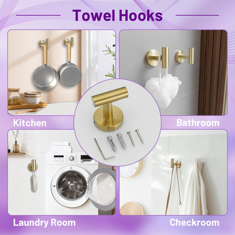 Brushed Gold 5-Piece Stainless Steel Bathroom Hardware Set