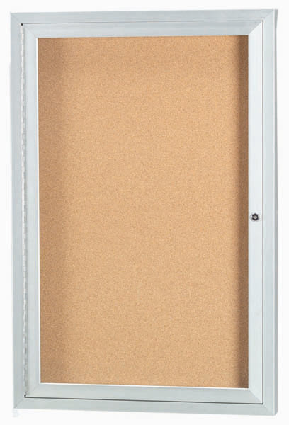 One Enclosed Bulletin Board with Frame, Clear Satin Anodized Aluminium, 24" H x 18" W