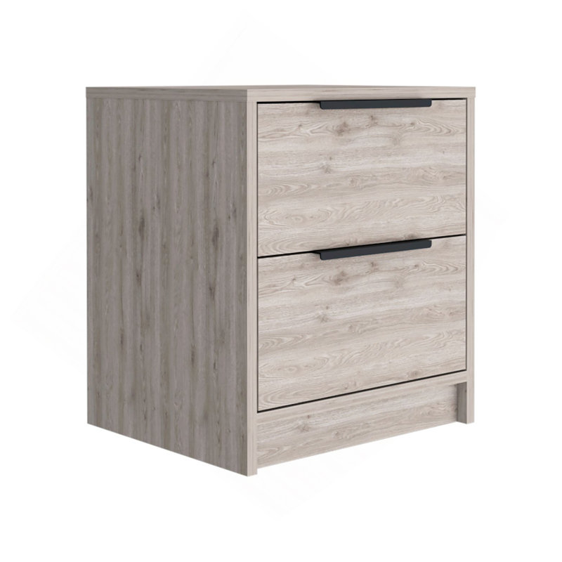 Table de chevet Cervants, deux tiroirs, poignée en métal, finition gris clair, Gris clair
