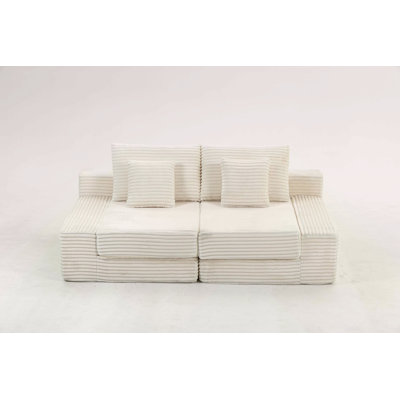 Double Lounge Chaise,Cloud Plush Sofa Bed,Upholstered Boneless Cloud Sofa Deep Seat,No Assembly Required,Modern Corduroy Sleeper Loveseat Chair For Living Room Bedroom Reading,Beige